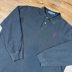Polo Ralph Lauren Shirt Men's XXL Black Long Sleeve Red Pony Preppy Casual